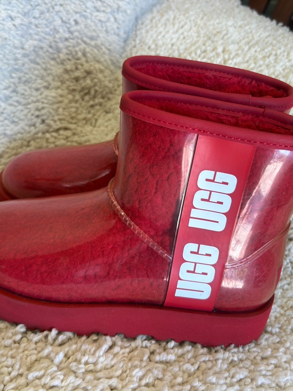 UGG Red Gloss Shearling Ankle Boots